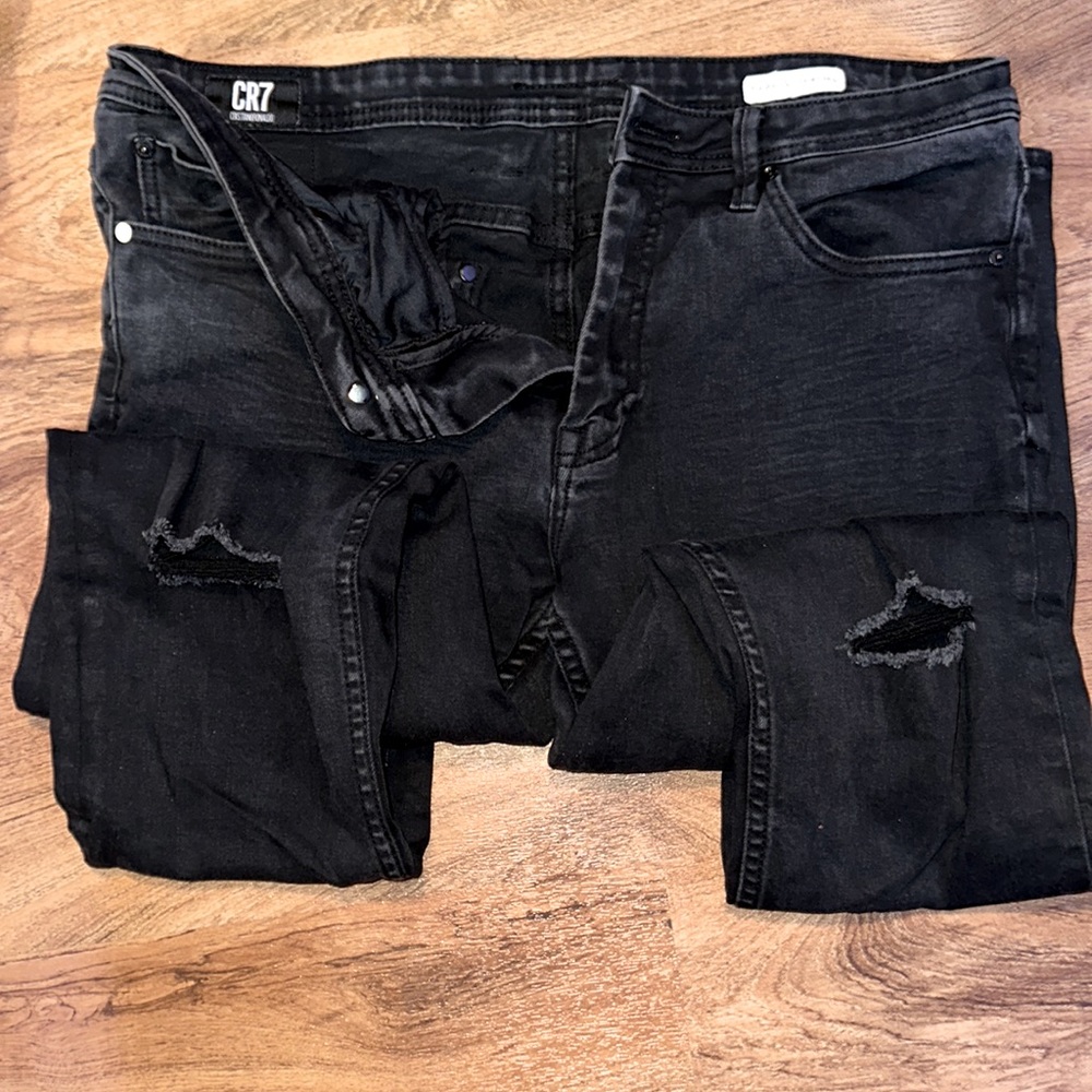 Men's Cristiano Ronaldo CR7 Denim Type-s Black Jeans - 34W x 34L Stretch Skinny